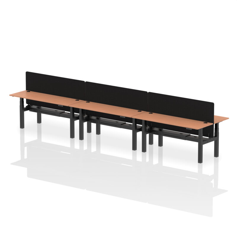 Air Back-to-Back Slimline Height Adjustable Bench Desk - 6 Person with Black Straight Screen - Image 64