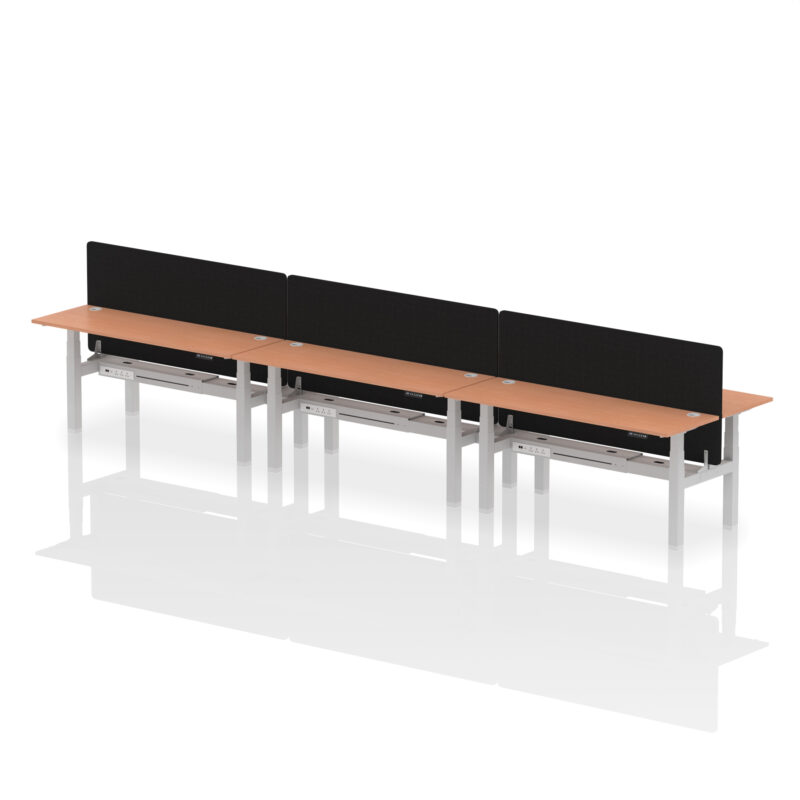 Air Back-to-Back Slimline Height Adjustable Bench Desk - 6 Person with Black Straight Screen - Image 65