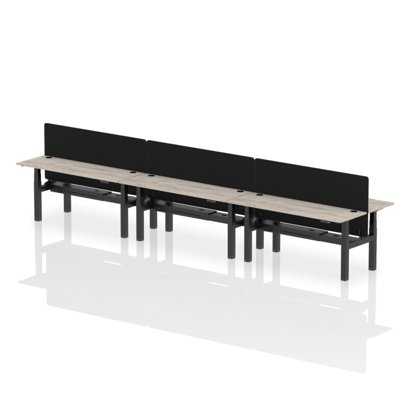Air Back-to-Back Slimline Height Adjustable Bench Desk - 6 Person with Black Straight Screen - Image 70