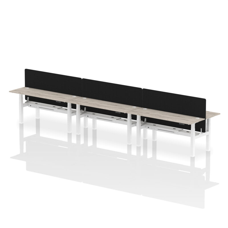 Air Back-to-Back Slimline Height Adjustable Bench Desk - 6 Person with Black Straight Screen - Image 72