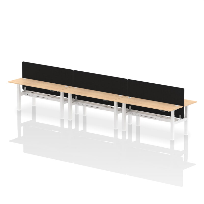Air Back-to-Back Slimline Height Adjustable Bench Desk - 6 Person with Black Straight Screen - Image 75
