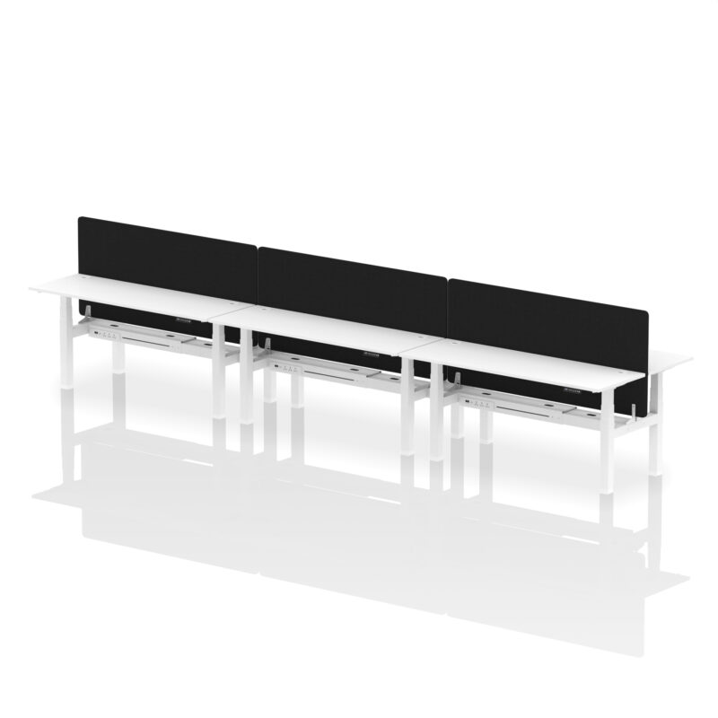 Air Back-to-Back Slimline Height Adjustable Bench Desk - 6 Person with Black Straight Screen - Image 84