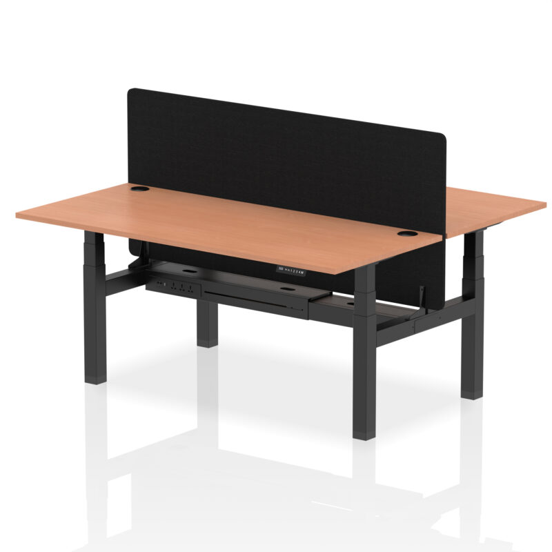 Air Back-to-Back Height Adjustable Bench Desk - 2 Person with Black Straight Screen - Image 64