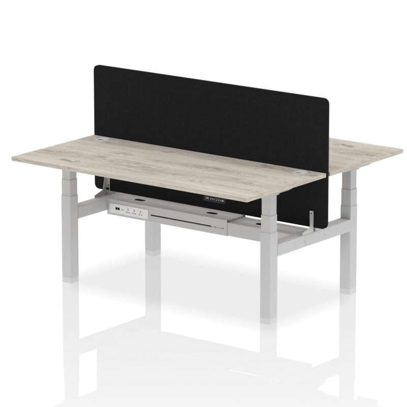 Air Back-to-Back Height Adjustable Bench Desk - 2 Person with Black Straight Screen - Image 71