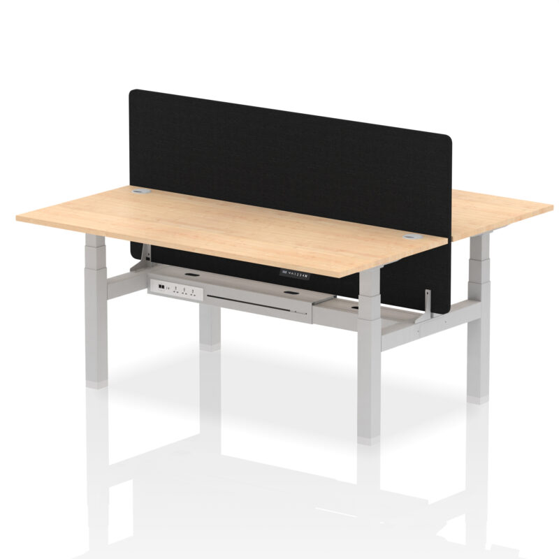 Air Back-to-Back Height Adjustable Bench Desk - 2 Person with Black Straight Screen - Image 74