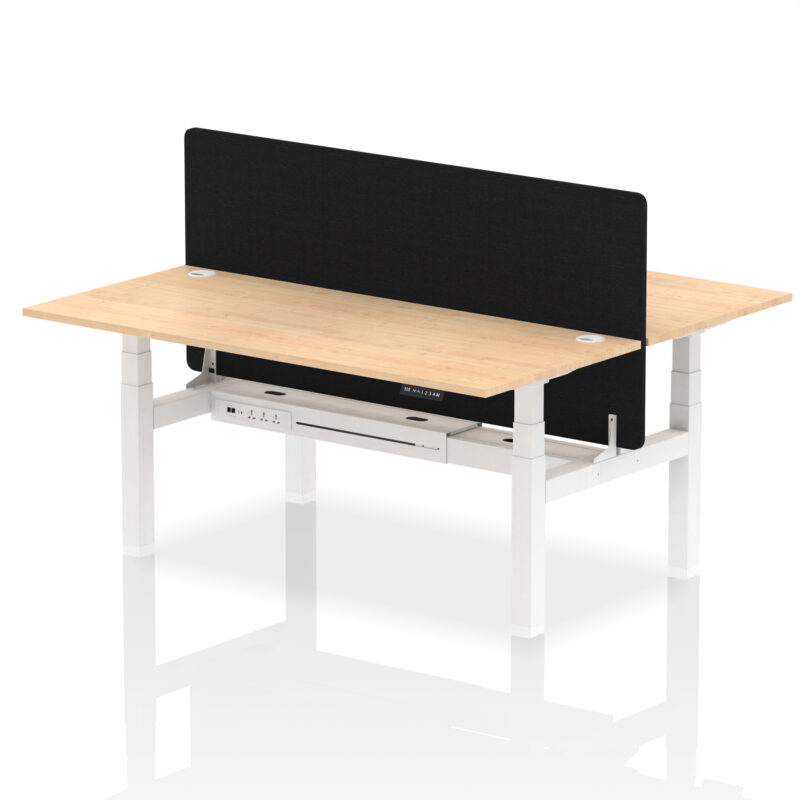 Air Back-to-Back Height Adjustable Bench Desk - 2 Person with Black Straight Screen - Image 75