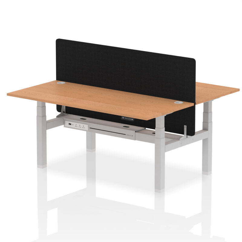 Air Back-to-Back Height Adjustable Bench Desk - 2 Person with Black Straight Screen - Image 77