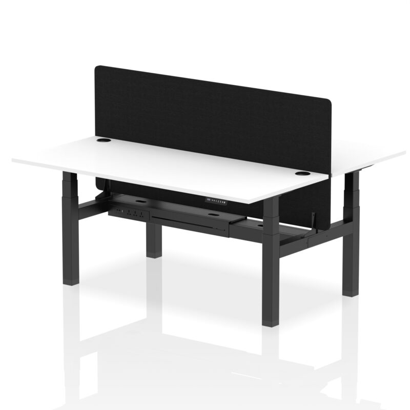 Air Back-to-Back Height Adjustable Bench Desk - 2 Person with Black Straight Screen - Image 82