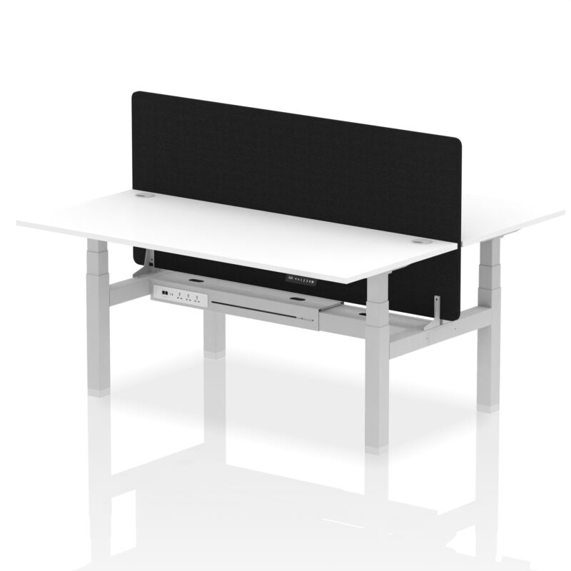 Air Back-to-Back Height Adjustable Bench Desk - 2 Person with Black Straight Screen - Image 83