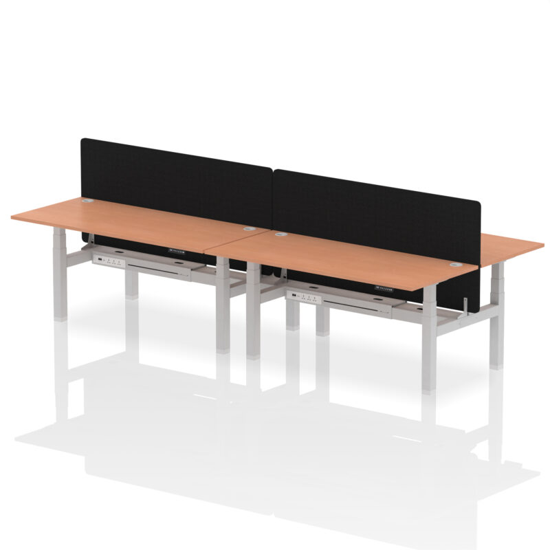 Air Back-to-Back Height Adjustable Bench Desk - 4 Person with Black Straight Screen - Image 65