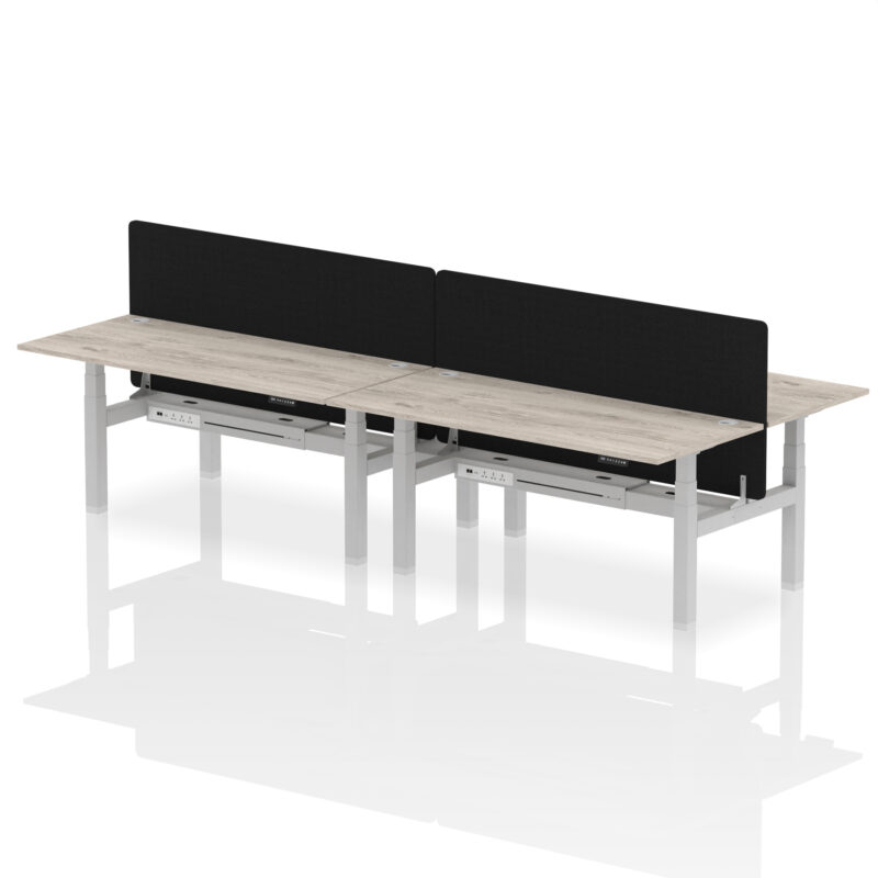Air Back-to-Back Height Adjustable Bench Desk - 4 Person with Black Straight Screen - Image 71