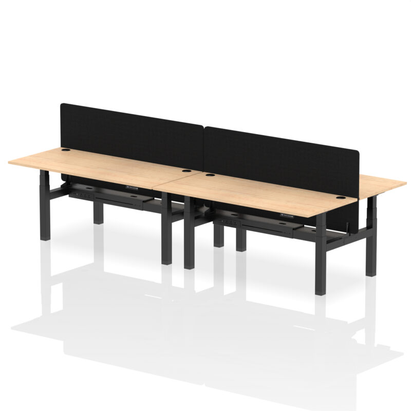 Air Back-to-Back Height Adjustable Bench Desk - 4 Person with Black Straight Screen - Image 73