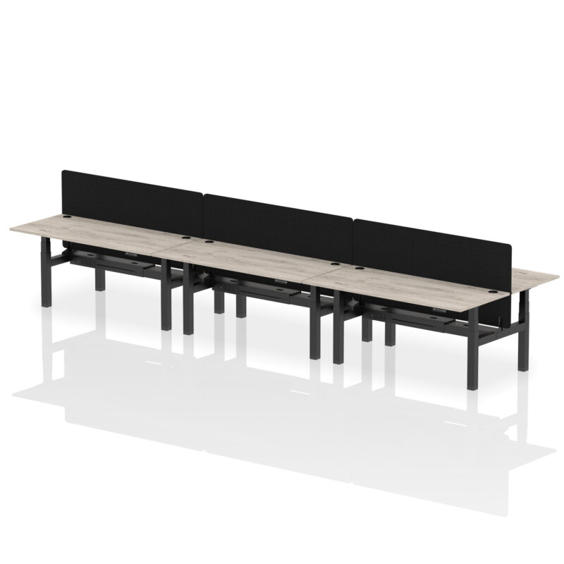 Air Back-to-Back Height Adjustable Bench Desk - 6 Person with Black Straight Screen - Image 70