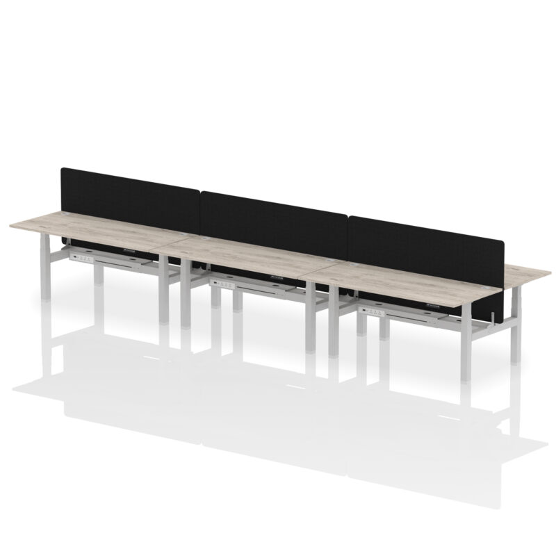 Air Back-to-Back Height Adjustable Bench Desk - 6 Person with Black Straight Screen - Image 71