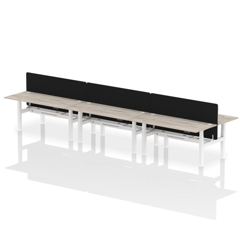 Air Back-to-Back Height Adjustable Bench Desk - 6 Person with Black Straight Screen - Image 72