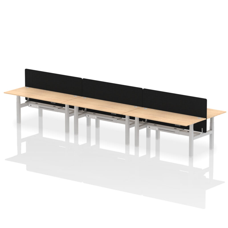 Air Back-to-Back Height Adjustable Bench Desk - 6 Person with Black Straight Screen - Image 74