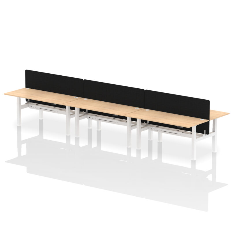 Air Back-to-Back Height Adjustable Bench Desk - 6 Person with Black Straight Screen - Image 75