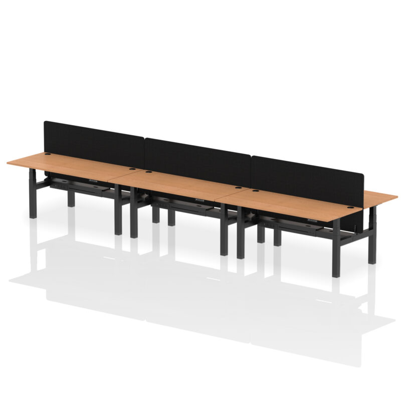 Air Back-to-Back Height Adjustable Bench Desk - 6 Person with Black Straight Screen - Image 76