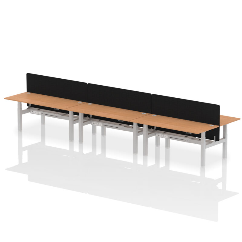 Air Back-to-Back Height Adjustable Bench Desk - 6 Person with Black Straight Screen - Image 77