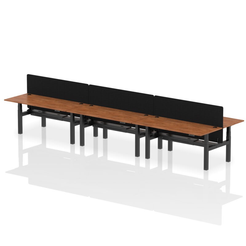 Air Back-to-Back Height Adjustable Bench Desk - 6 Person with Black Straight Screen - Image 79