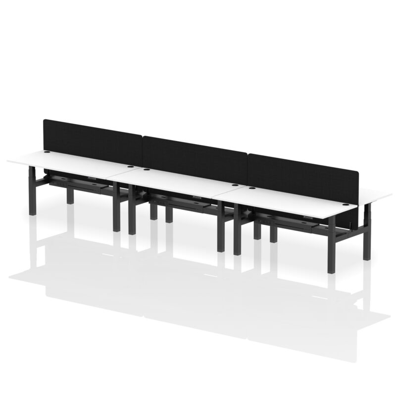 Air Back-to-Back Height Adjustable Bench Desk - 6 Person with Black Straight Screen - Image 82