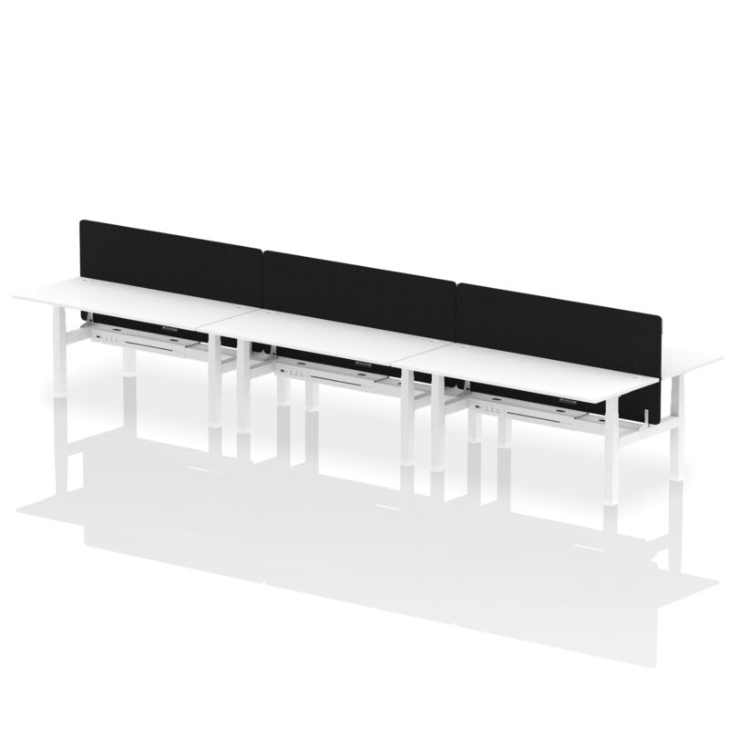 Air Back-to-Back Height Adjustable Bench Desk - 6 Person with Black Straight Screen - Image 84