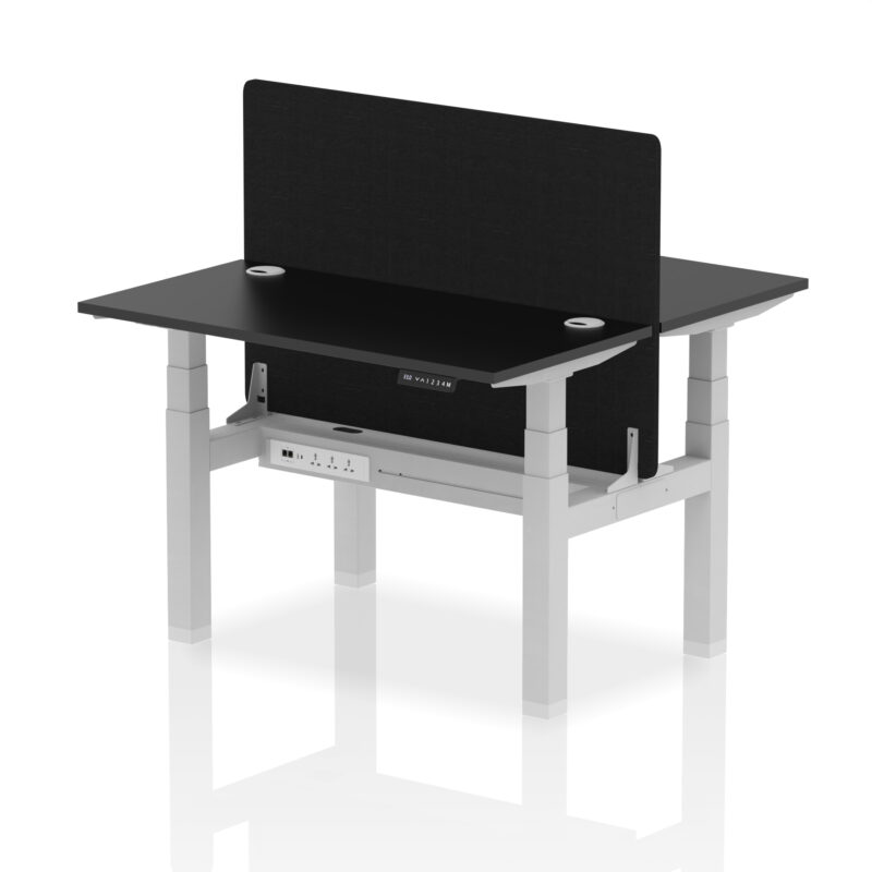 Air Back-to-Back Slimline Height Adjustable Bench Desk - 2 Person with Black Straight Screen - Image 5