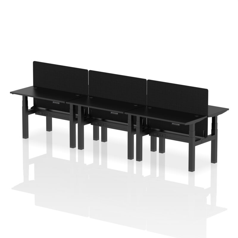 Air Back-to-Back Slimline Height Adjustable Bench Desk - 6 Person with Black Straight Screen - Image 4