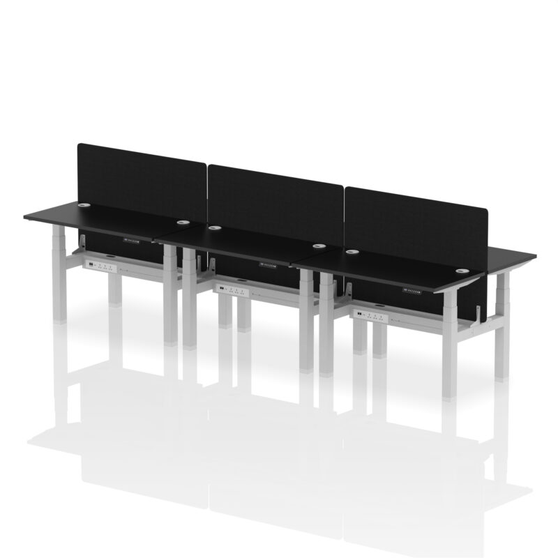Air Back-to-Back Slimline Height Adjustable Bench Desk - 6 Person with Black Straight Screen - Image 5