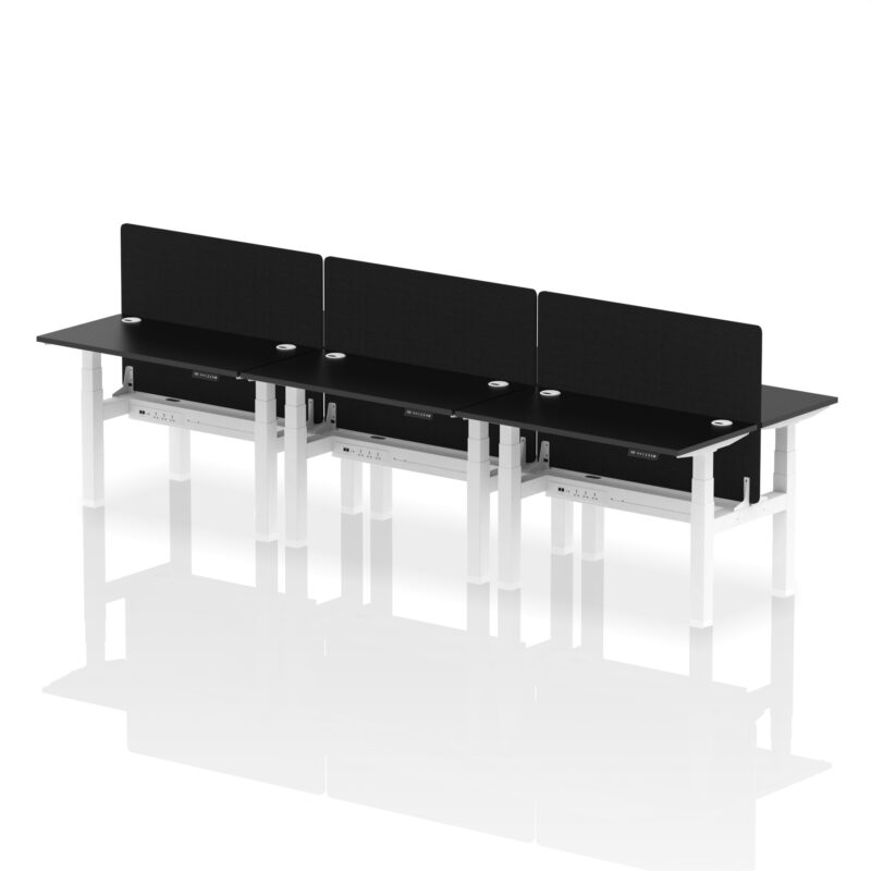 Air Back-to-Back Slimline Height Adjustable Bench Desk - 6 Person with Black Straight Screen - Image 6