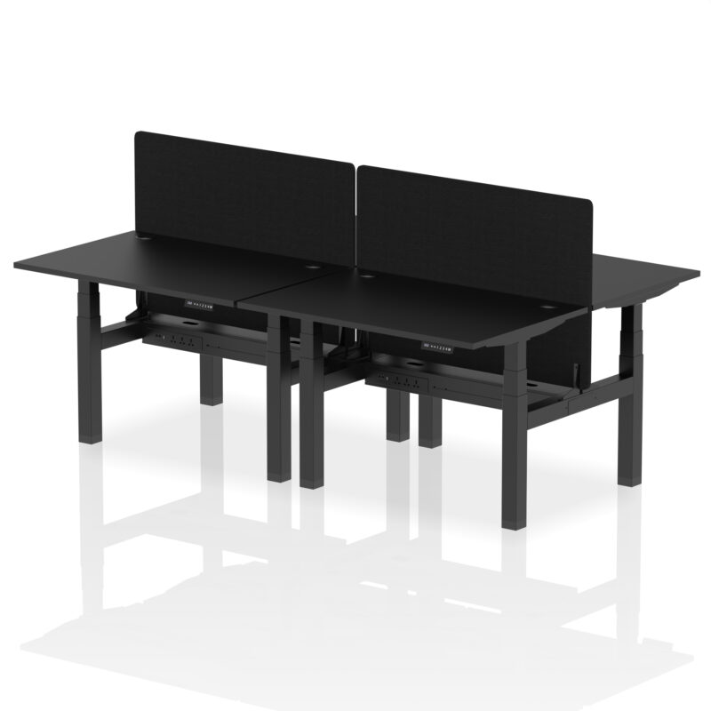 Air Back-to-Back Height Adjustable Bench Desk - 4 Person with Black Straight Screen - Image 4