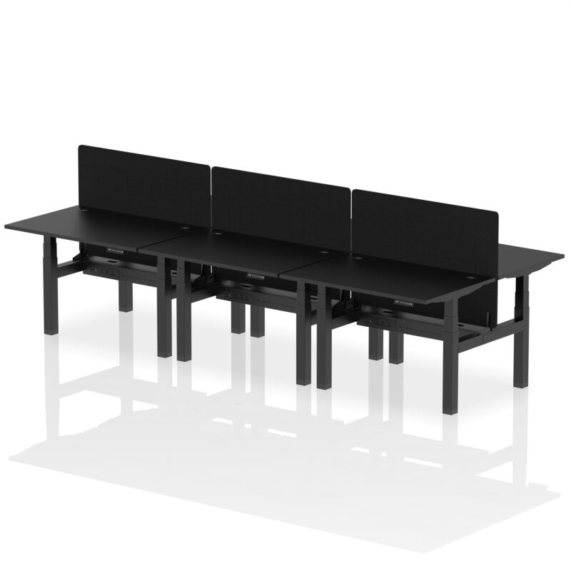 Air Back-to-Back Height Adjustable Bench Desk - 6 Person with Black Straight Screen - Image 4