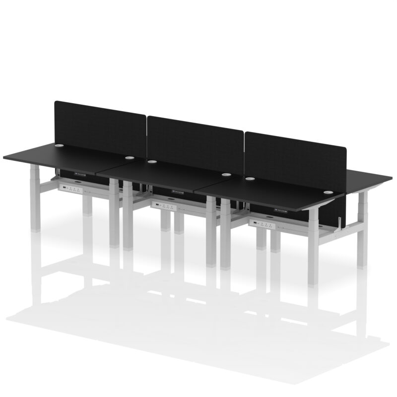 Air Back-to-Back Height Adjustable Bench Desk - 6 Person with Black Straight Screen - Image 5