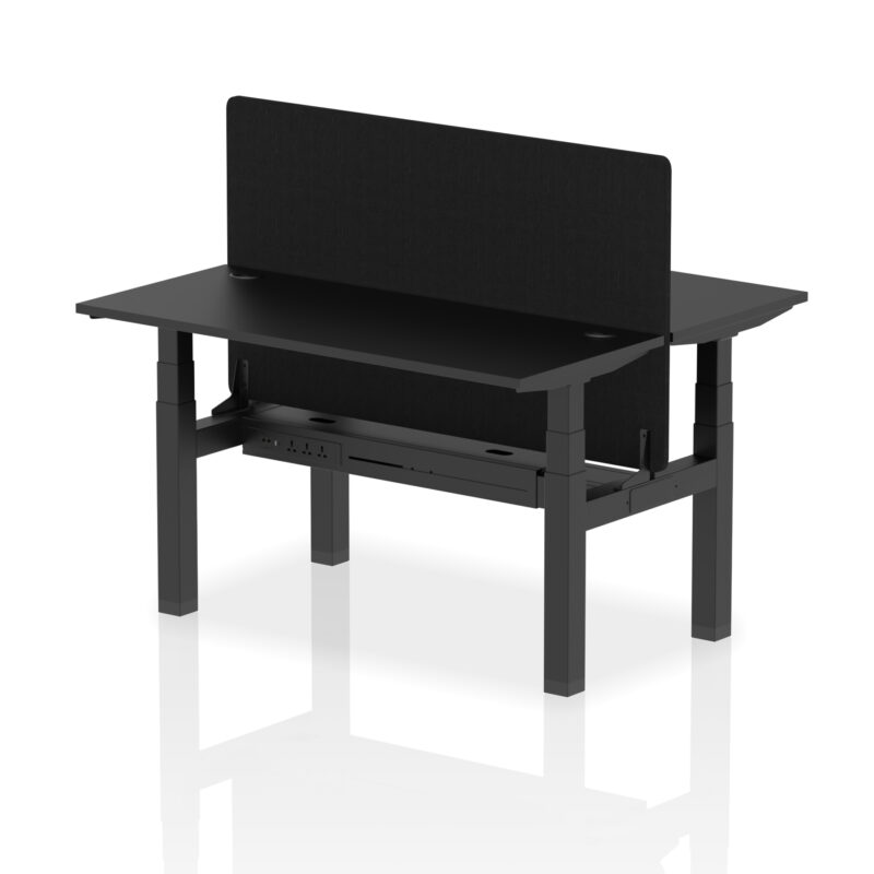 Air Back-to-Back Slimline Height Adjustable Bench Desk - 2 Person with Black Straight Screen - Image 25