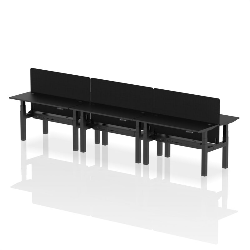 Air Back-to-Back Slimline Height Adjustable Bench Desk - 6 Person with Black Straight Screen - Image 25