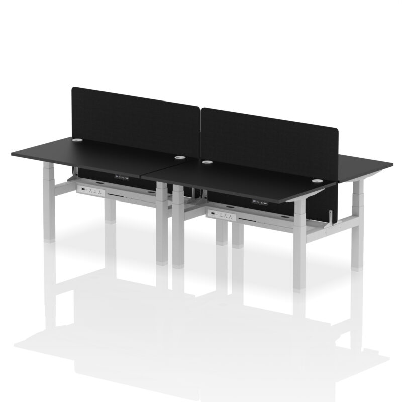 Air Back-to-Back Height Adjustable Bench Desk - 4 Person with Black Straight Screen - Image 26