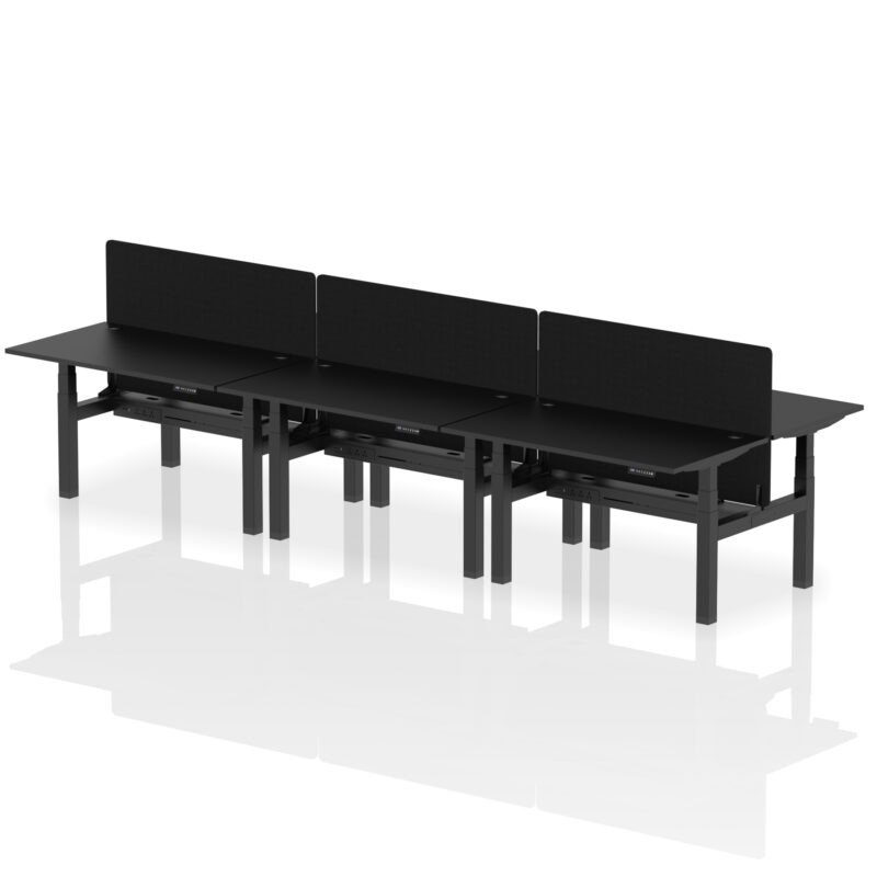 Air Back-to-Back Height Adjustable Bench Desk - 6 Person with Black Straight Screen - Image 25