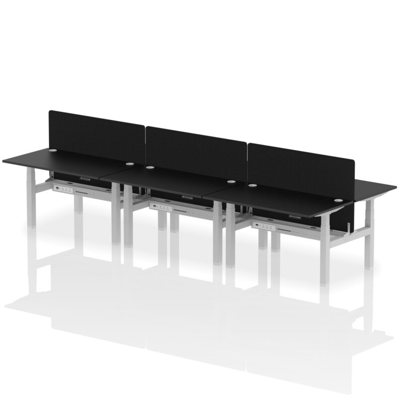 Air Back-to-Back Height Adjustable Bench Desk - 6 Person with Black Straight Screen - Image 26