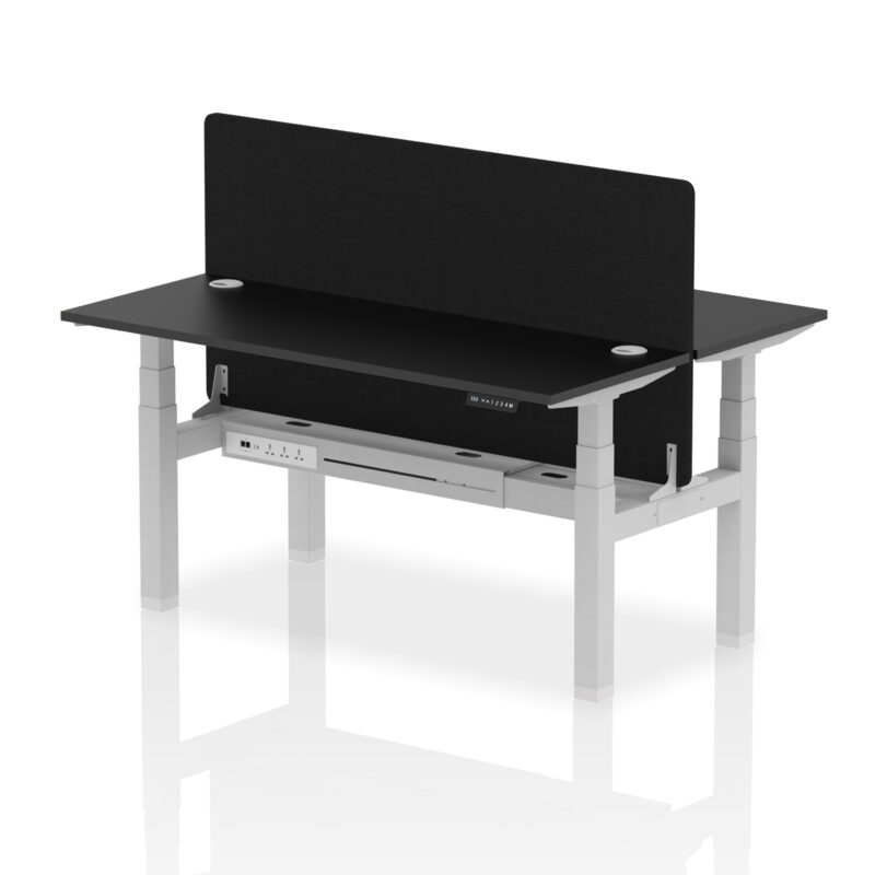 Air Back-to-Back Slimline Height Adjustable Bench Desk - 2 Person with Black Straight Screen - Image 47