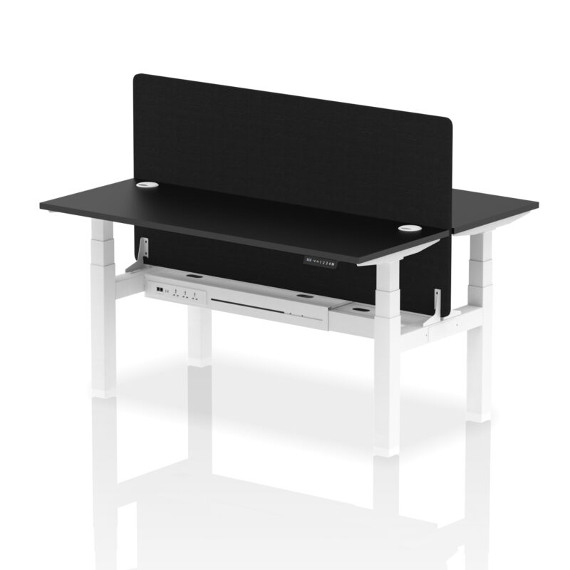 Air Back-to-Back Slimline Height Adjustable Bench Desk - 2 Person with Black Straight Screen - Image 48
