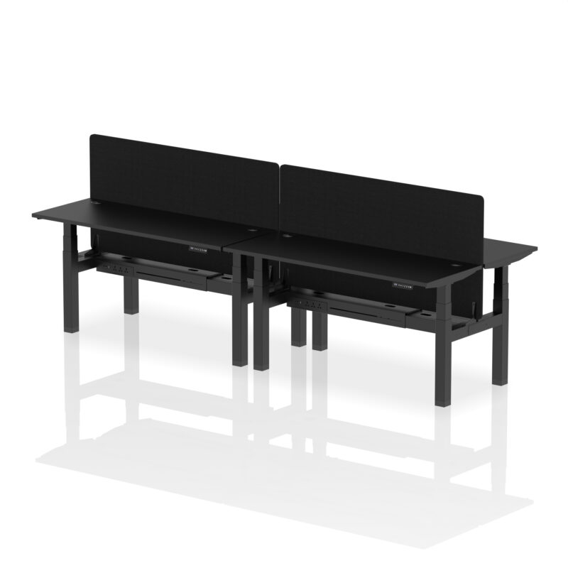 Air Back-to-Back Slimline Height Adjustable Bench Desk - 4 Person with Black Straight Screen - Image 46