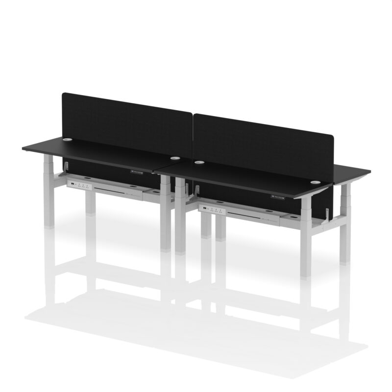 Air Back-to-Back Slimline Height Adjustable Bench Desk - 4 Person with Black Straight Screen - Image 47