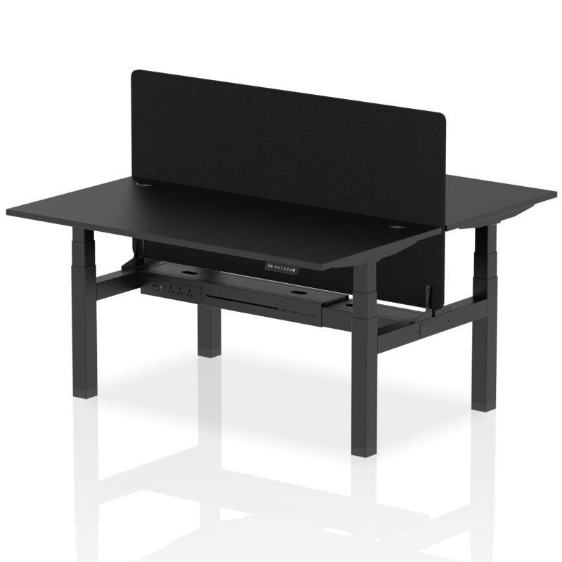 Air Back-to-Back Height Adjustable Bench Desk - 2 Person with Black Straight Screen - Image 46