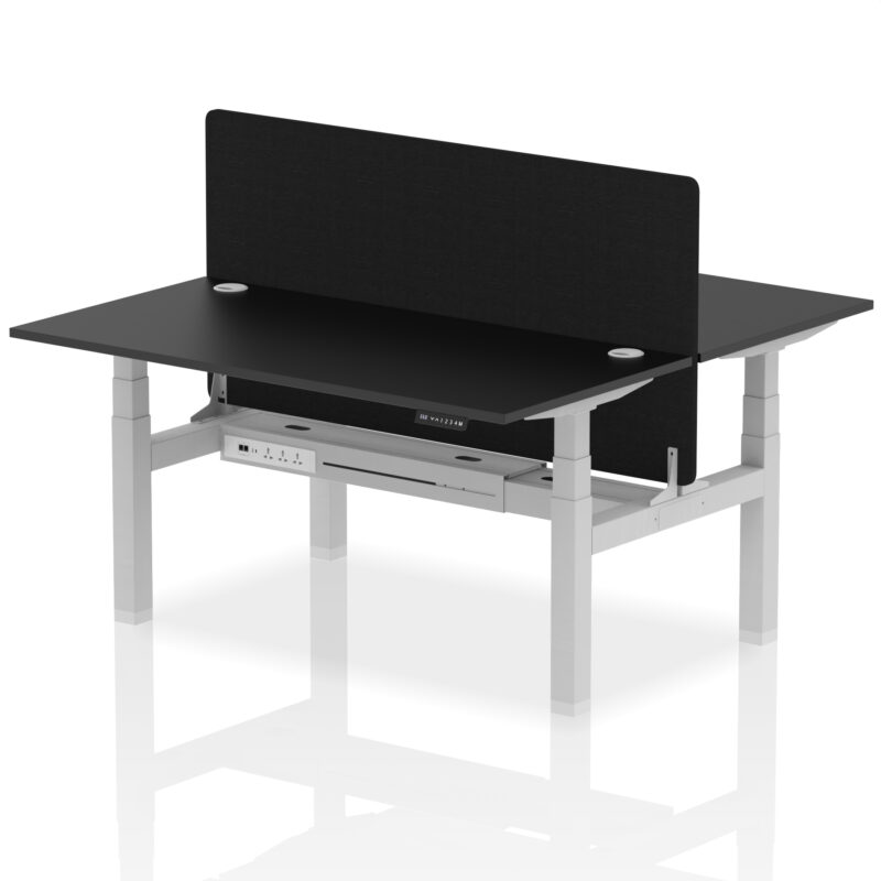 Air Back-to-Back Height Adjustable Bench Desk - 2 Person with Black Straight Screen - Image 47