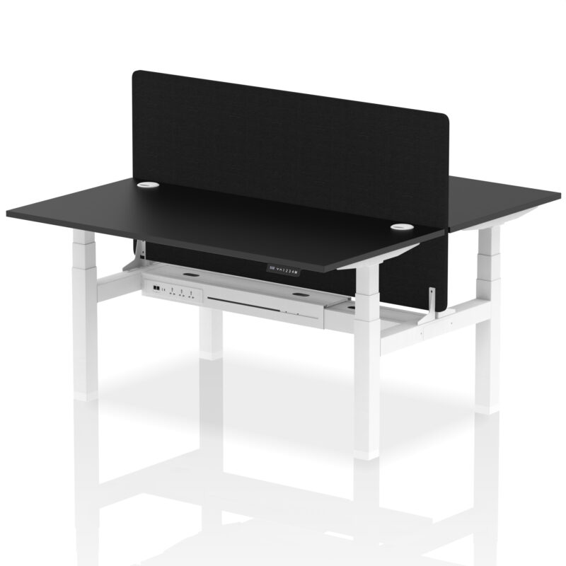 Air Back-to-Back Height Adjustable Bench Desk - 2 Person with Black Straight Screen - Image 48