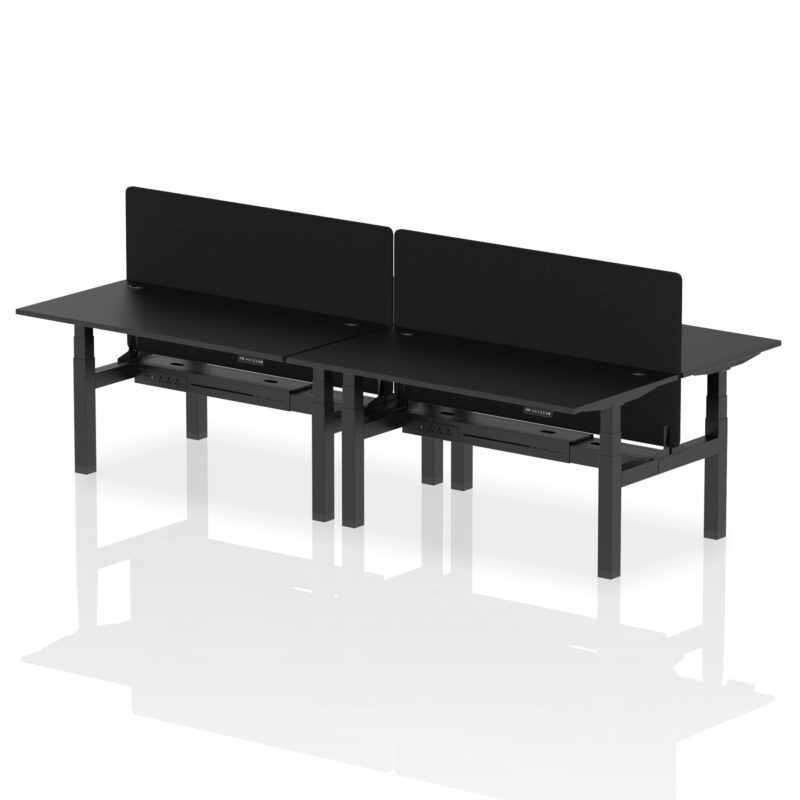 Air Back-to-Back Height Adjustable Bench Desk - 4 Person with Black Straight Screen - Image 46