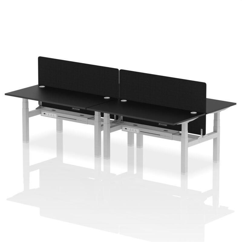 Air Back-to-Back Height Adjustable Bench Desk - 4 Person with Black Straight Screen - Image 47