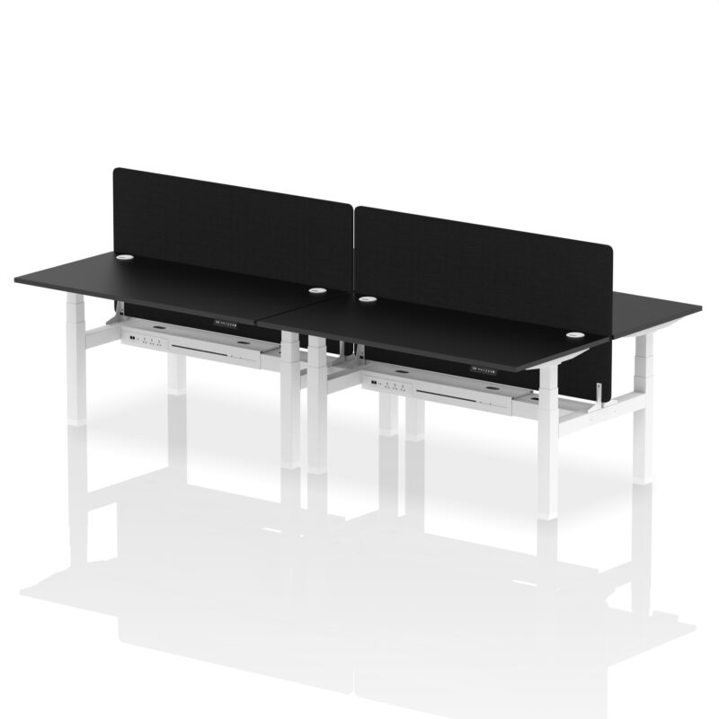 Air Back-to-Back Height Adjustable Bench Desk - 4 Person with Black Straight Screen - Image 48