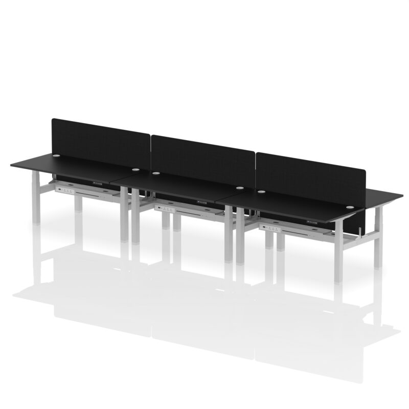 Air Back-to-Back Height Adjustable Bench Desk - 6 Person with Black Straight Screen - Image 47
