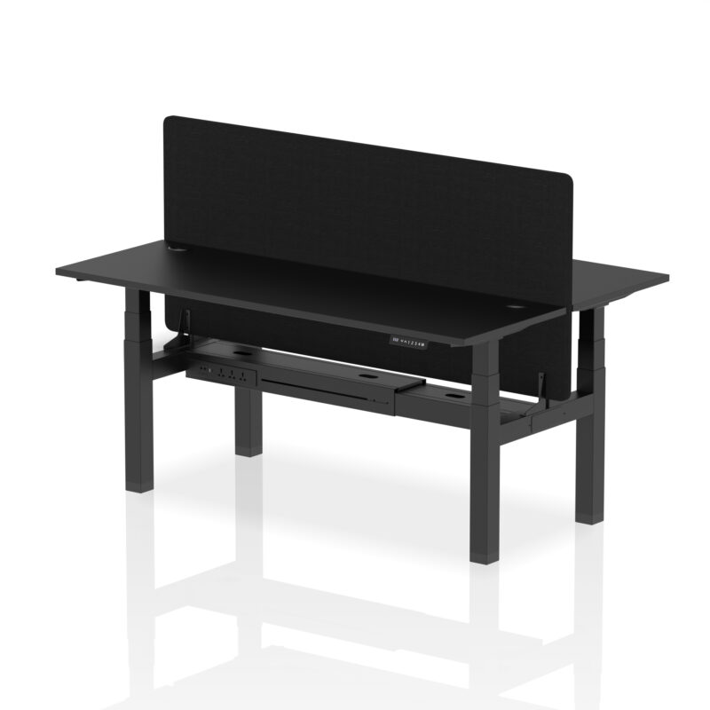 Air Back-to-Back Slimline Height Adjustable Bench Desk - 2 Person with Black Straight Screen - Image 67
